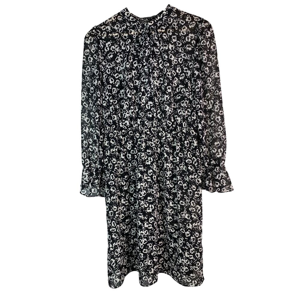 J. Crew Mercantile Women's S Black White Sheer Ditsy Floral Chiffon Midi Dress *